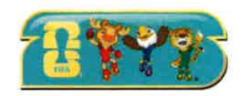 FIFA logo with cartoon characters on a blue background