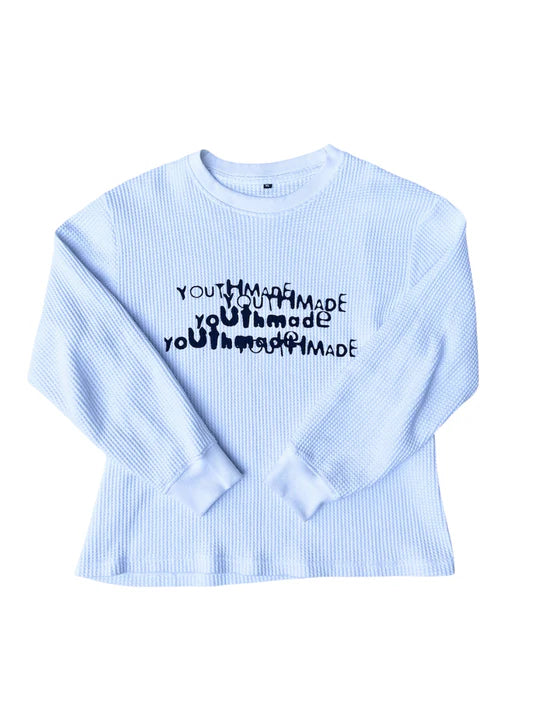 YM White Waffle Longsleeve Cropped